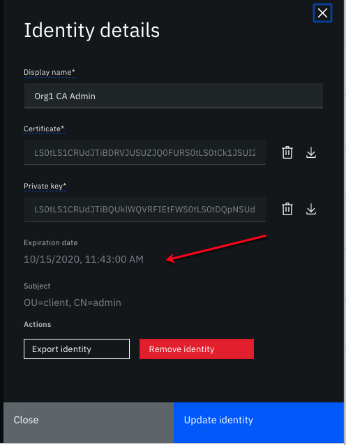 Figure 5. Admin identity certificate expiration