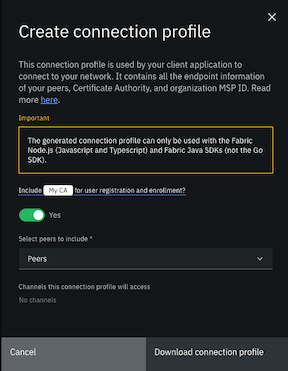 Figure 2. Create connection profile panel